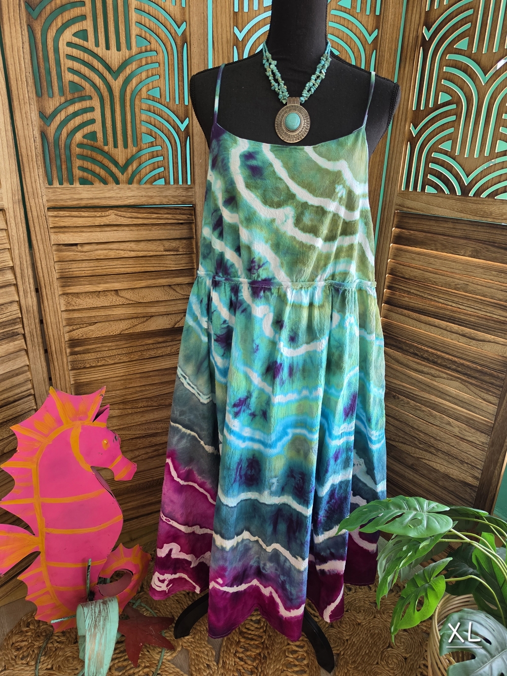 Tie-Dye Maxi Dress in Teal & Purple XL